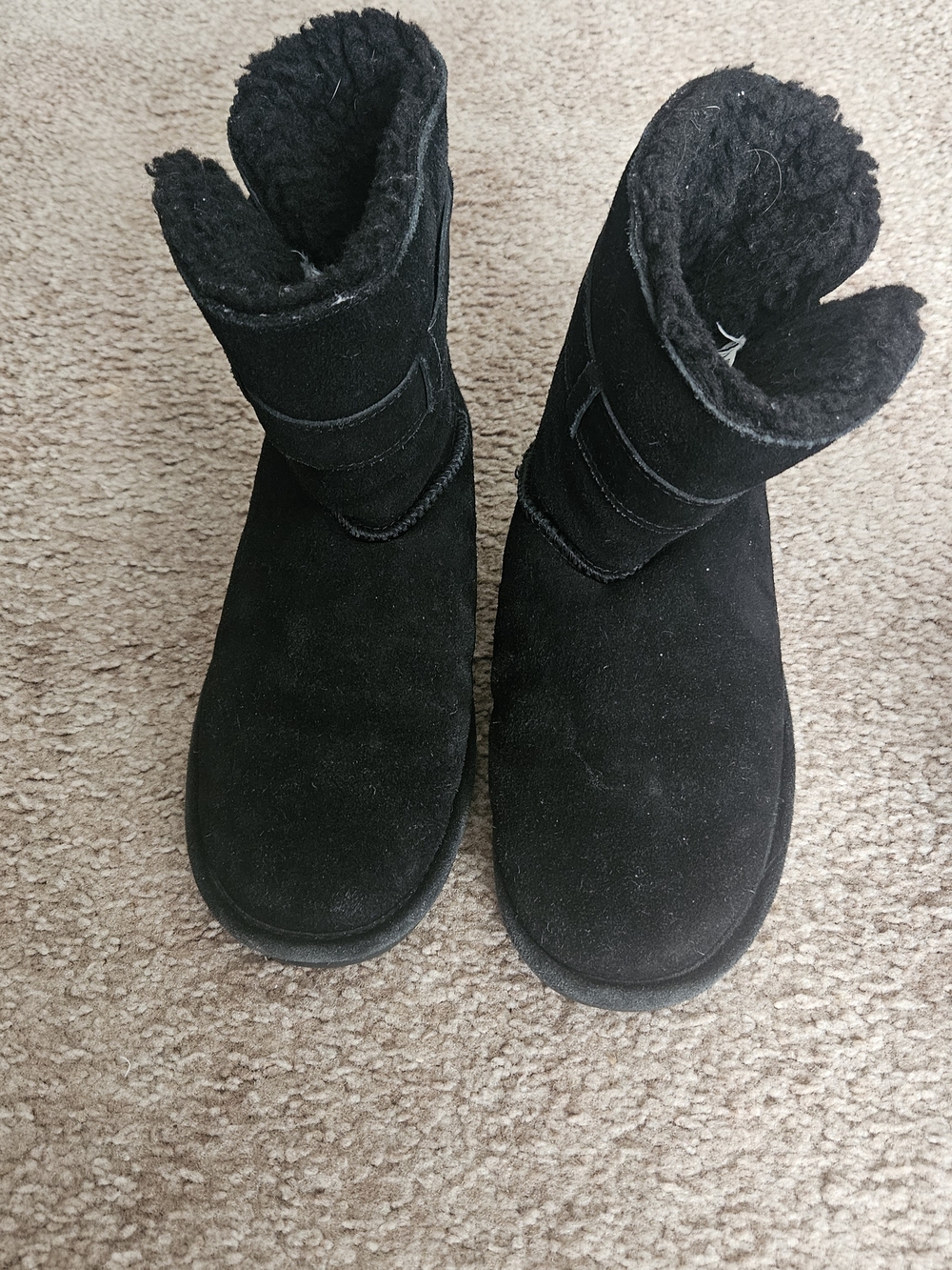 BearPaw Black Suede Shearling-Lined Ankle Boots
